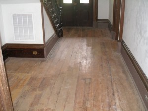 Heart pine floor Hallway area before we sanded